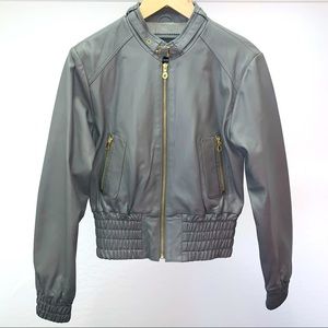Uniquism Gray Lambskin Leather Bomber Jacket Sz M